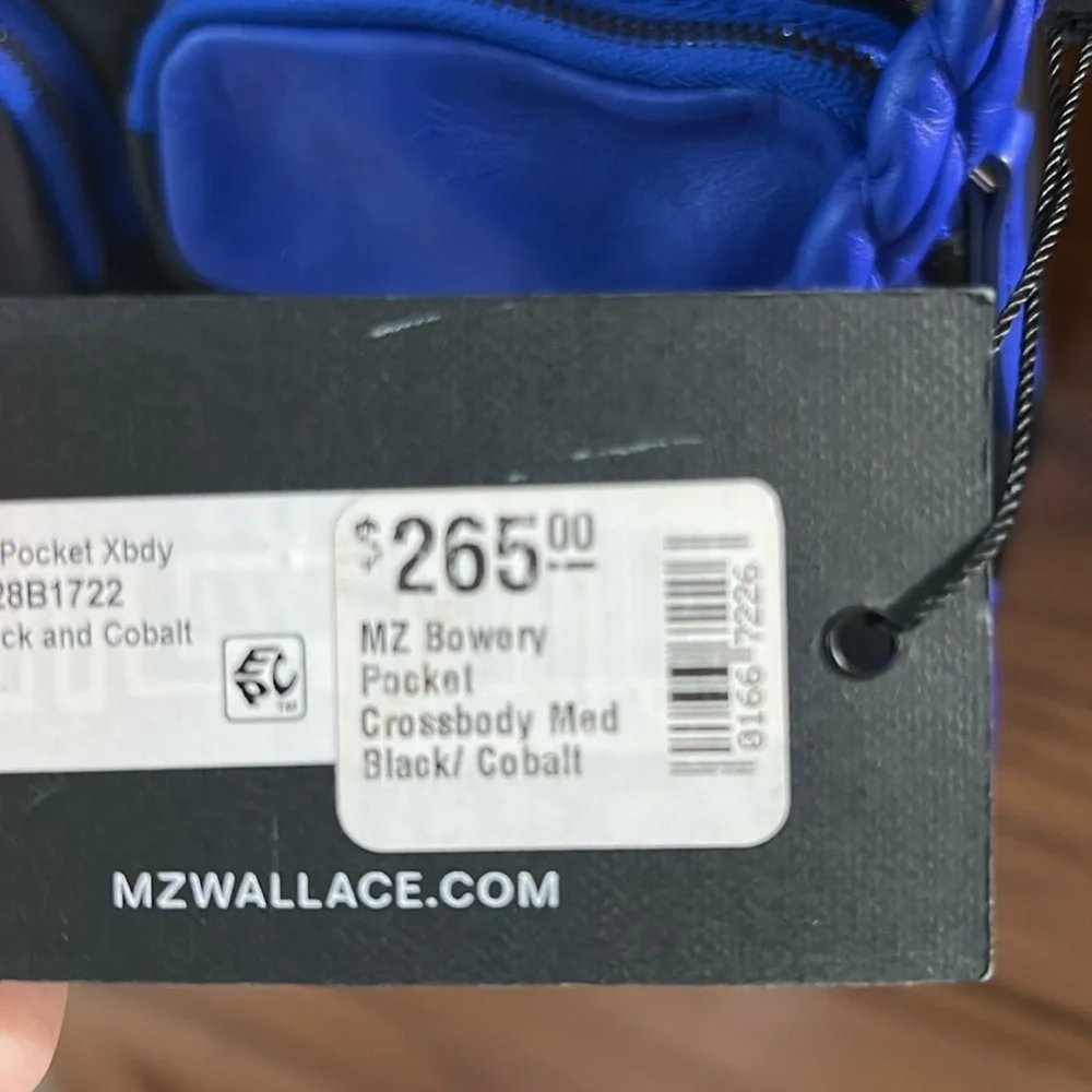 MZ Wallace Bowery Pocket Black and Cobalt Blue Crossbody Bag - Picture 3 of 16